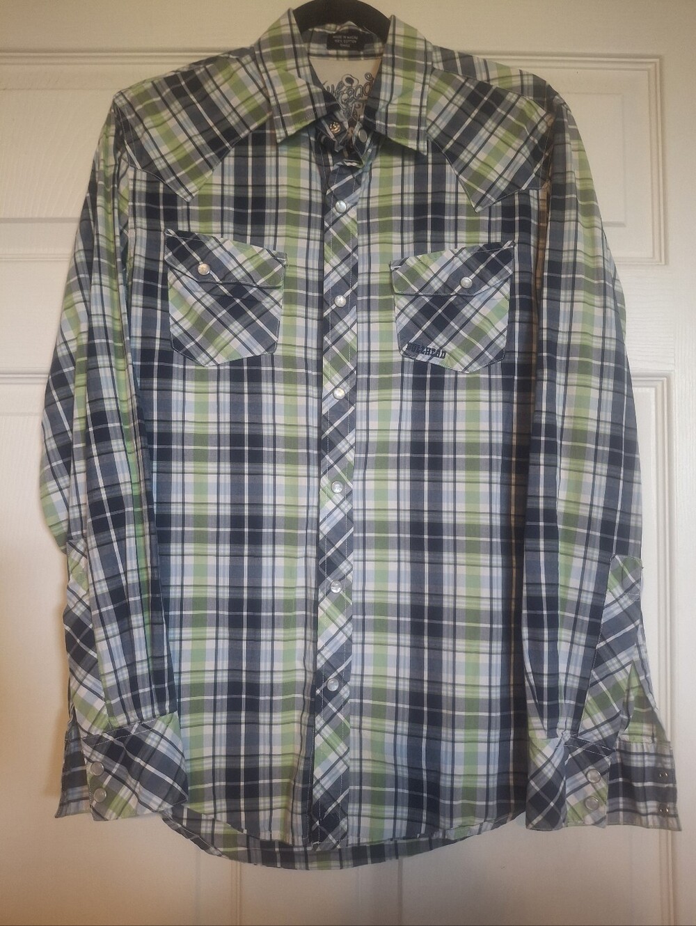 Bullhead Men's Plaid Western Pearl Snap Long Sleeve Shirt